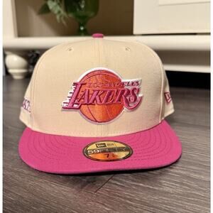 Los Angeles Lakers Men’s Beige/Pink Breathable New Era Hat Size: 7 & 3/8 58.7cm